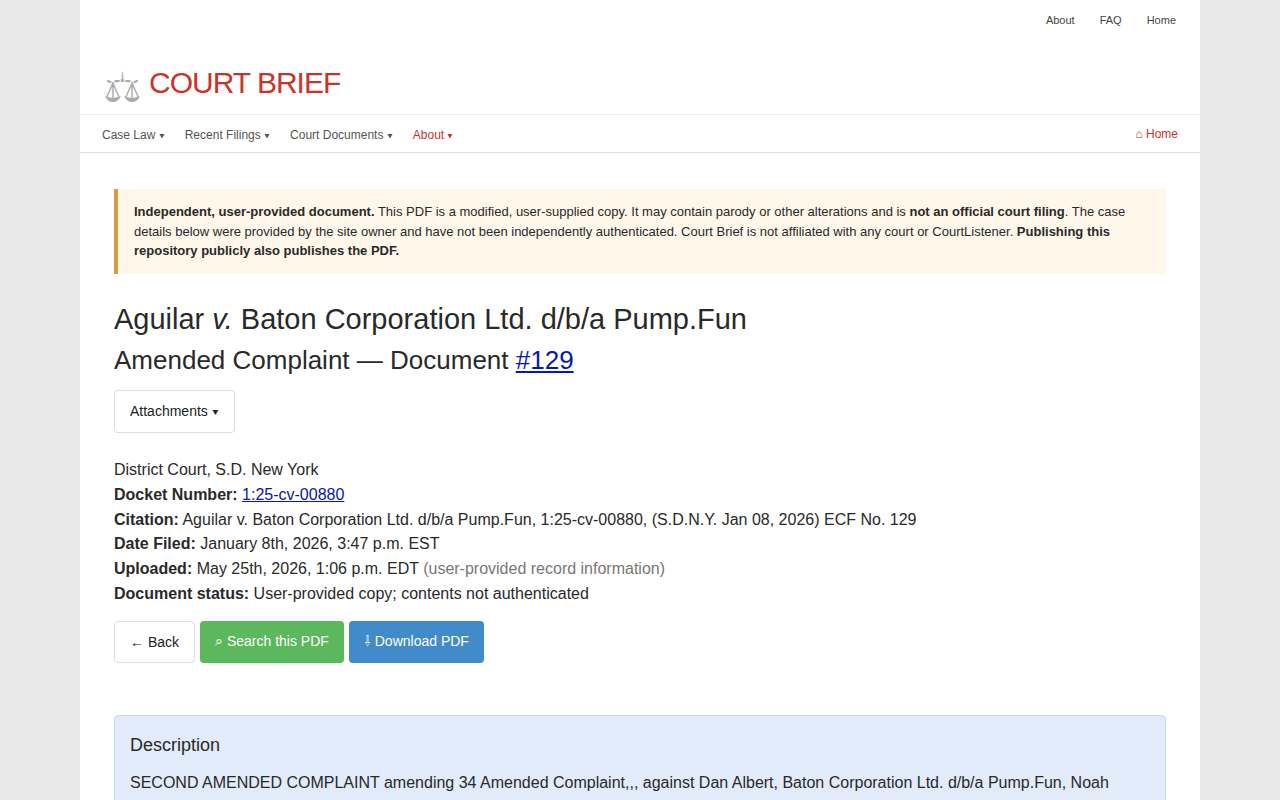 Screenshot of www.courthousebrief.com as our browser saw it