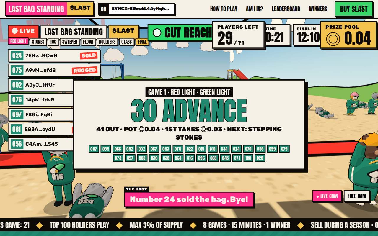 Screenshot of lastbagstanding.fun as our browser saw it