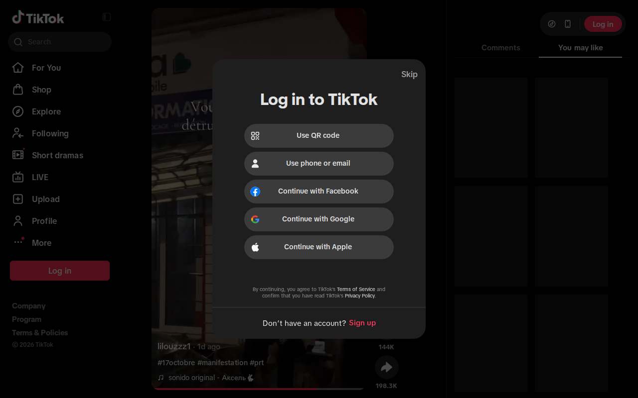 Screenshot of www.tiktok.com as our browser saw it
