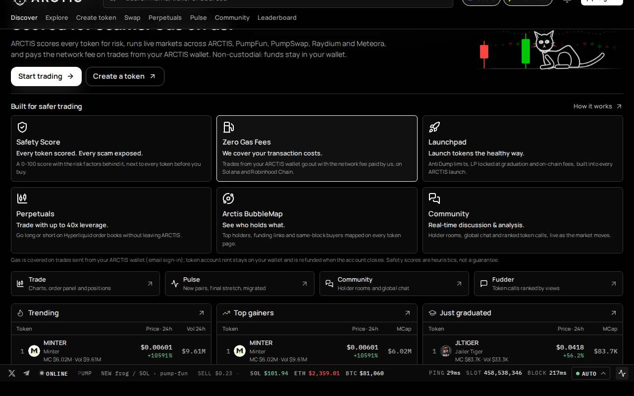 Screenshot of arctis.fun as our browser saw it