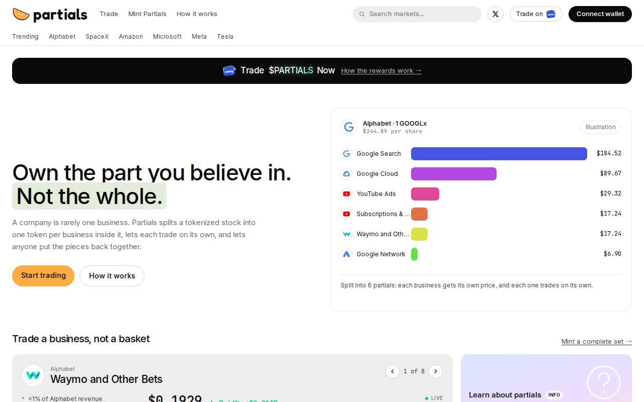 Screenshot of partials.fun as our browser saw it
