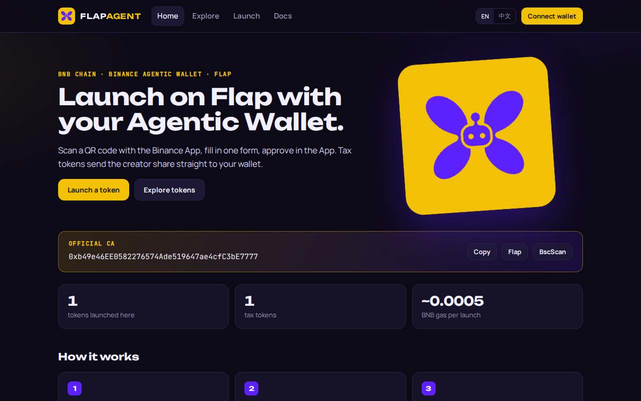 Screenshot of flapagent.fun as our browser saw it