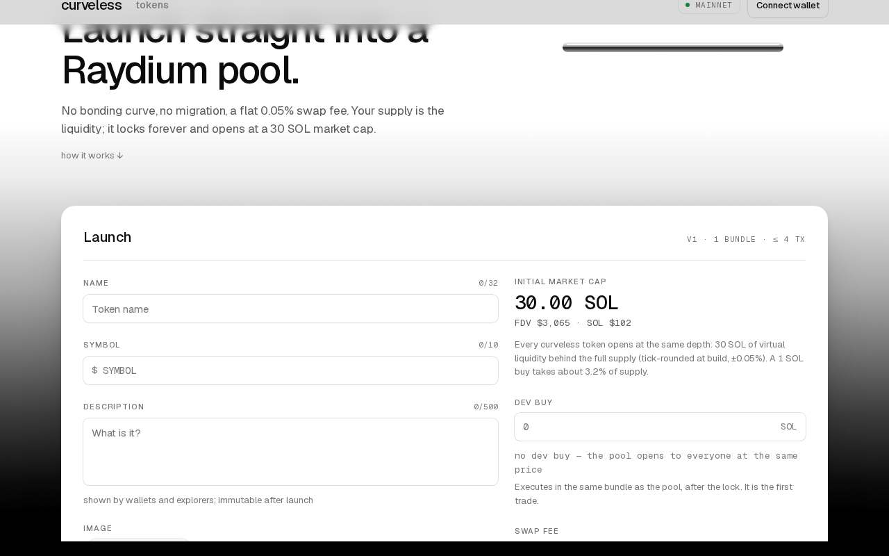 Screenshot of curveless.io as our browser saw it