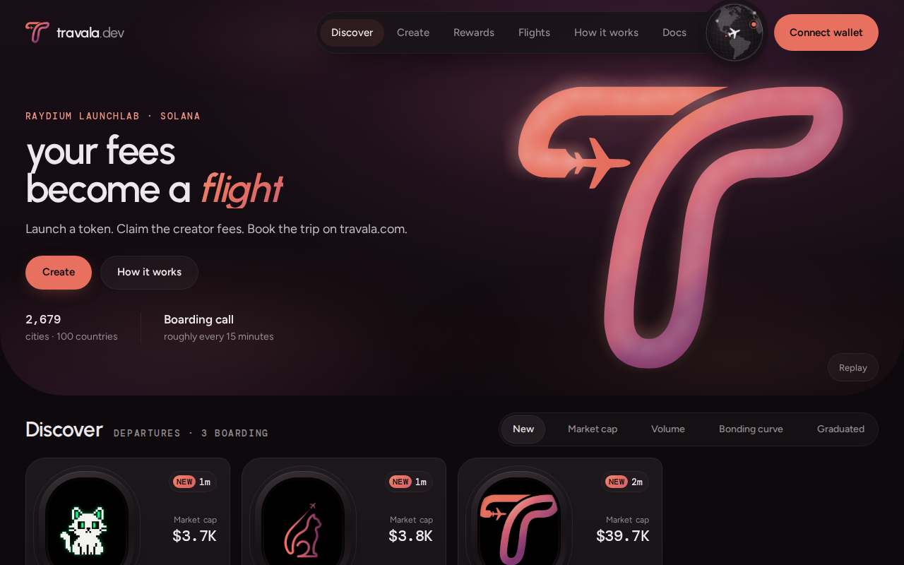 Screenshot of travala.dev as our browser saw it