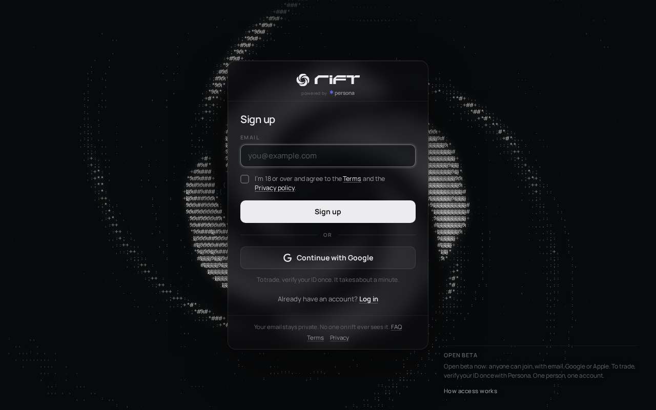 Screenshot of rift.eco as our browser saw it