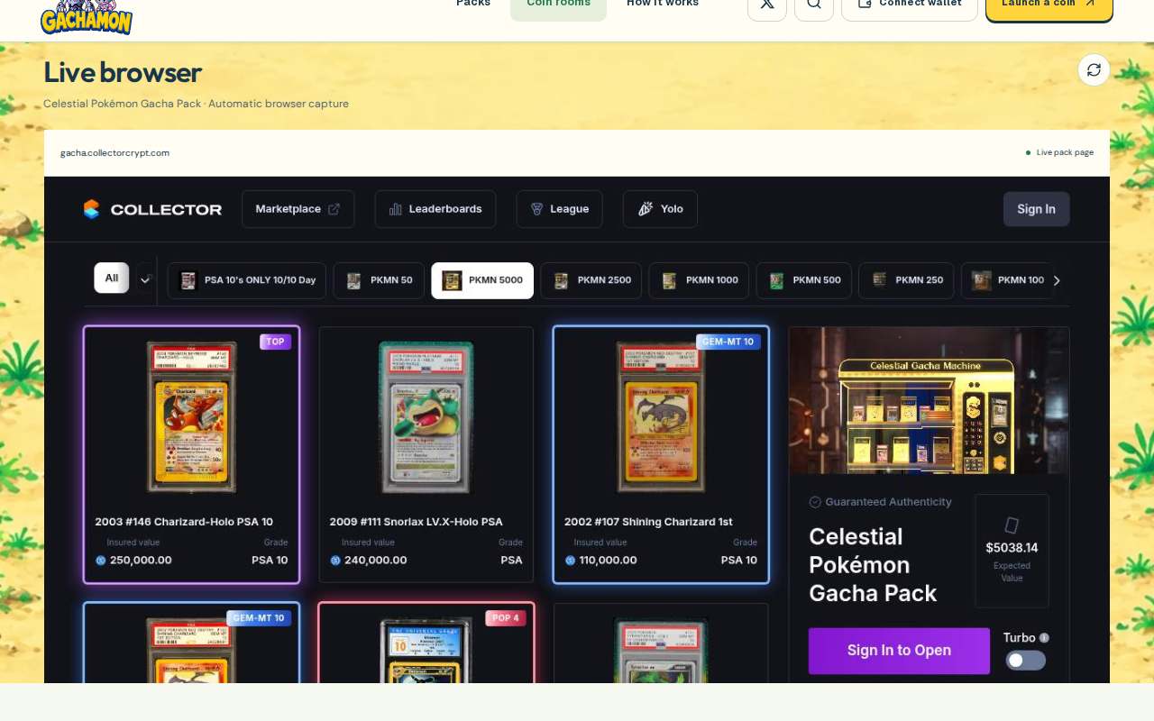 Screenshot of trygachamon.io as our browser saw it
