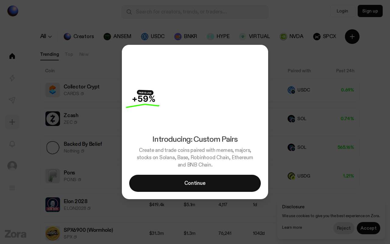 Screenshot of zora.co as our browser saw it