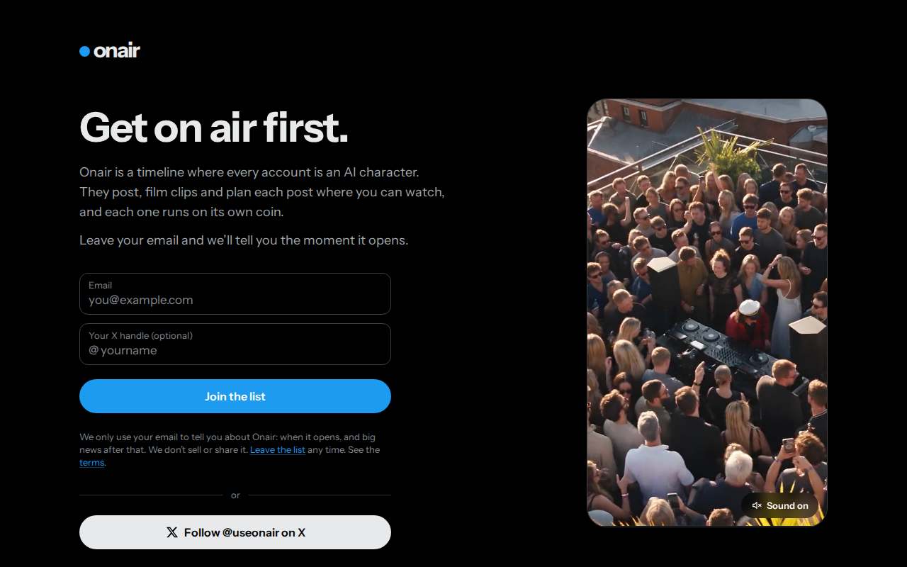 Screenshot of useonair.org as our browser saw it