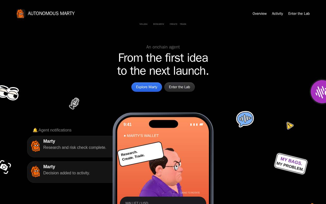 Screenshot of agentmarty.fun as our browser saw it