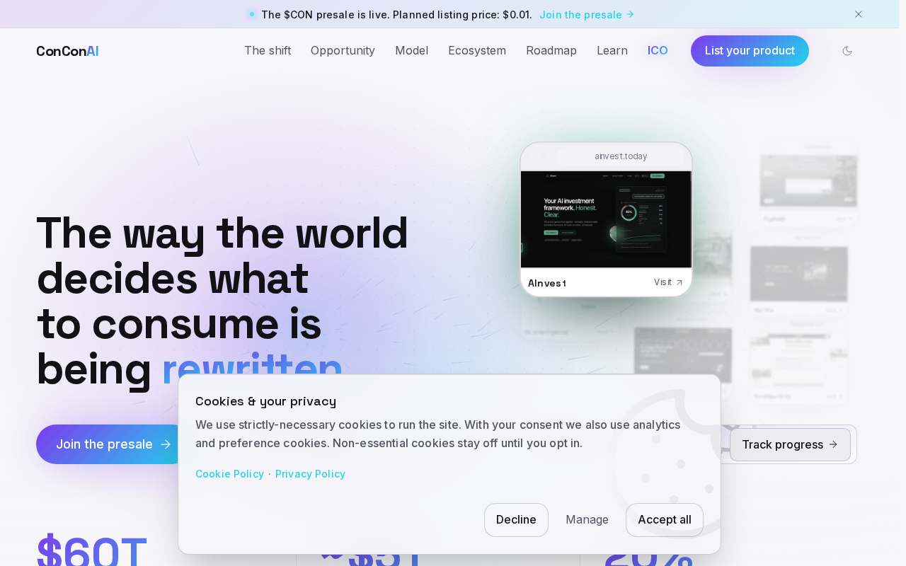 Screenshot of www.conconai.com as our browser saw it