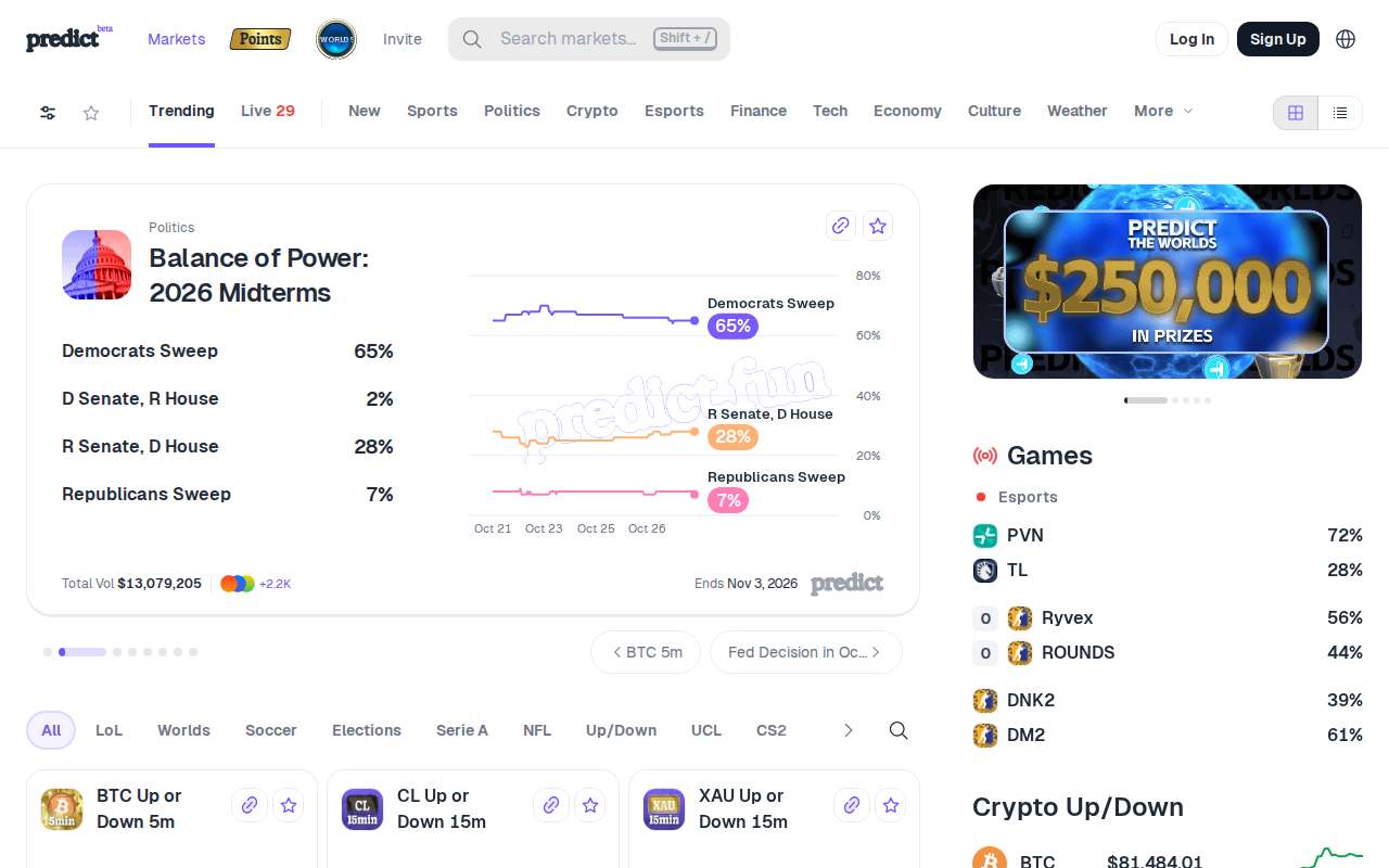 Screenshot of predict.fun as our browser saw it