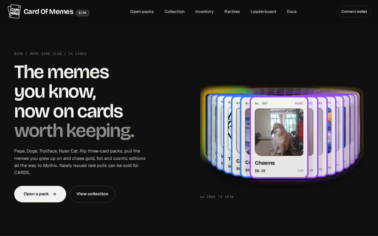 Screenshot of cardofmemes.com as our browser saw it