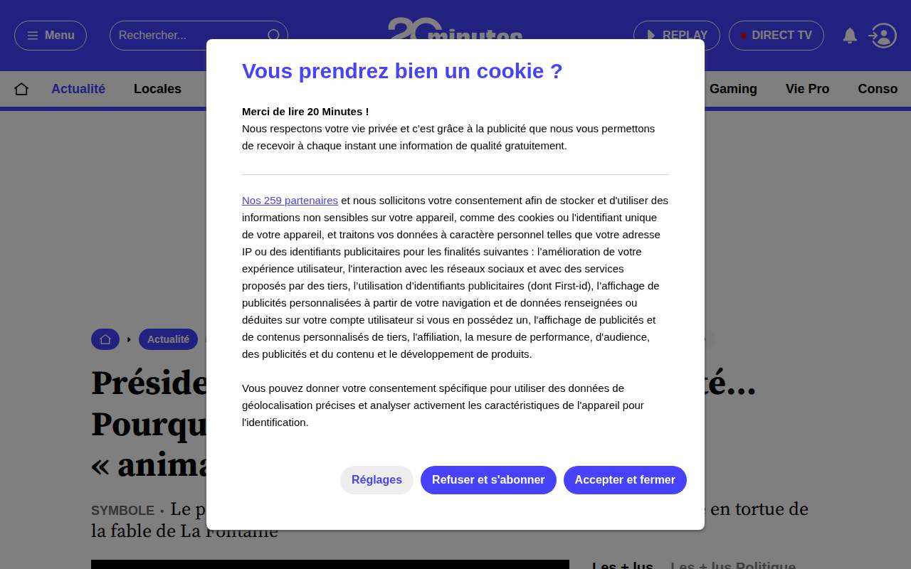 Screenshot of www.20minutes.fr as our browser saw it
