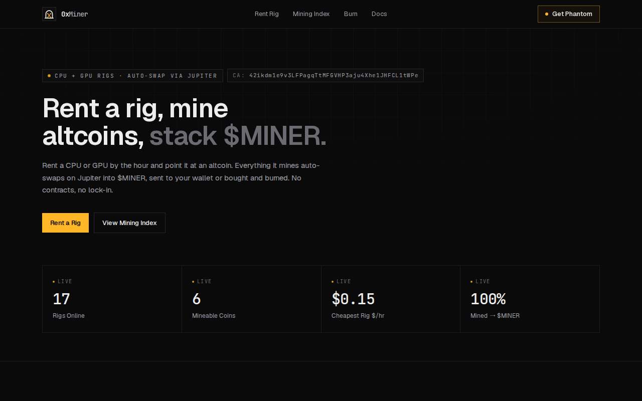 Screenshot of 0xminer.com as our browser saw it