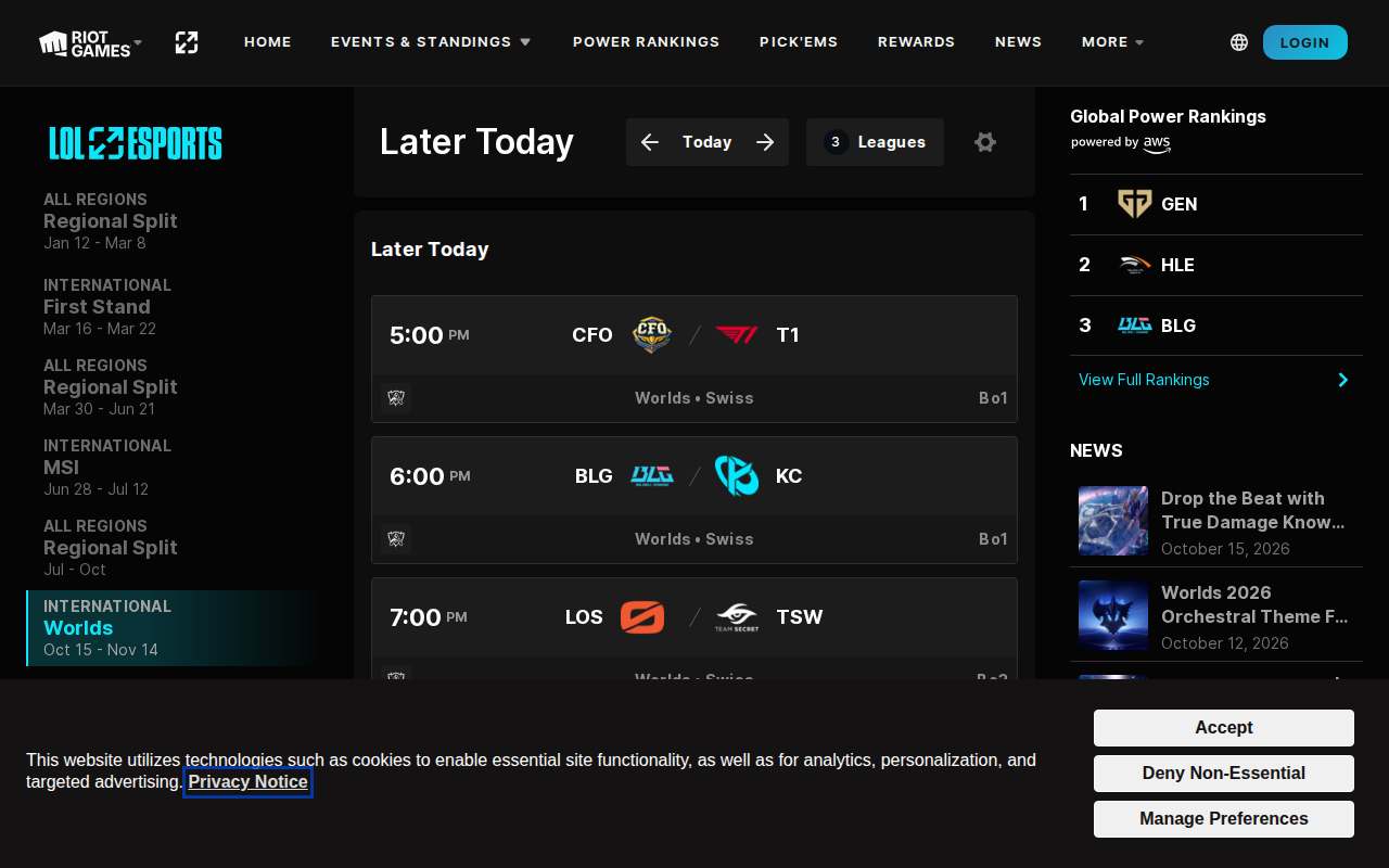 Screenshot of lolesports.com as our browser saw it