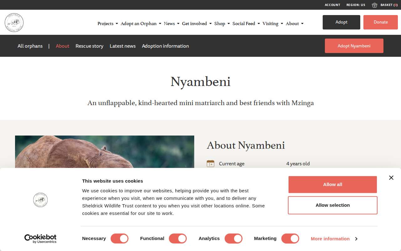 Screenshot of www.sheldrickwildlifetrust.org as our browser saw it