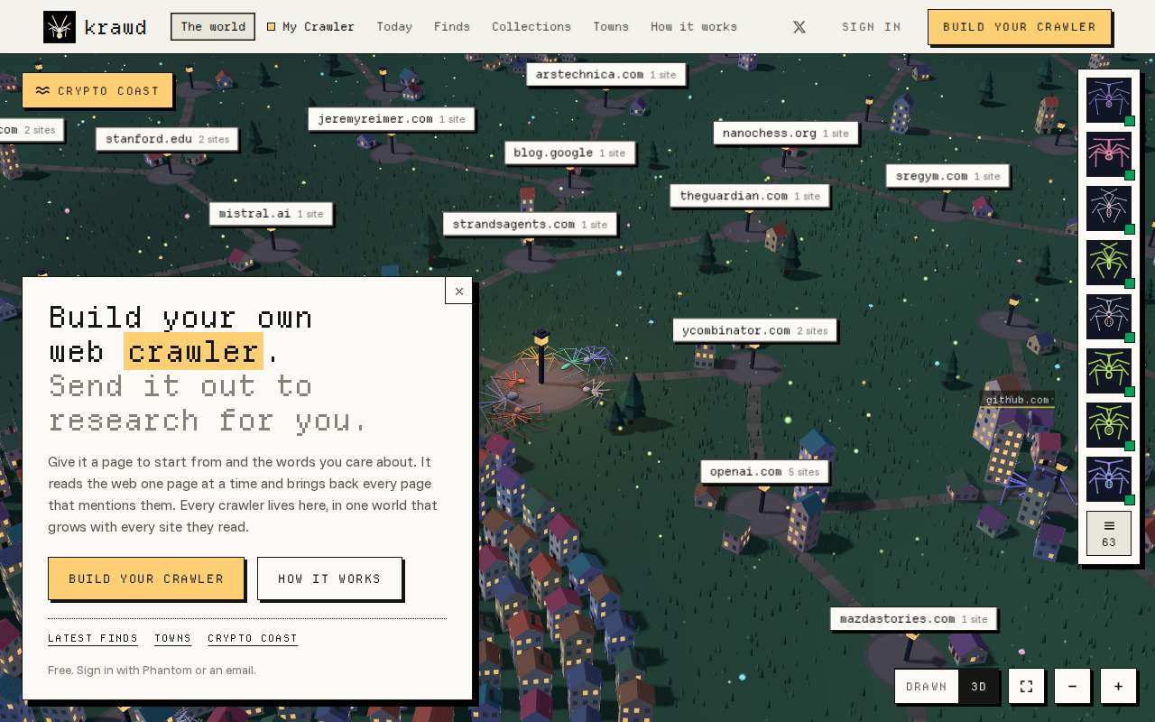 Screenshot of www.krawd.world as our browser saw it