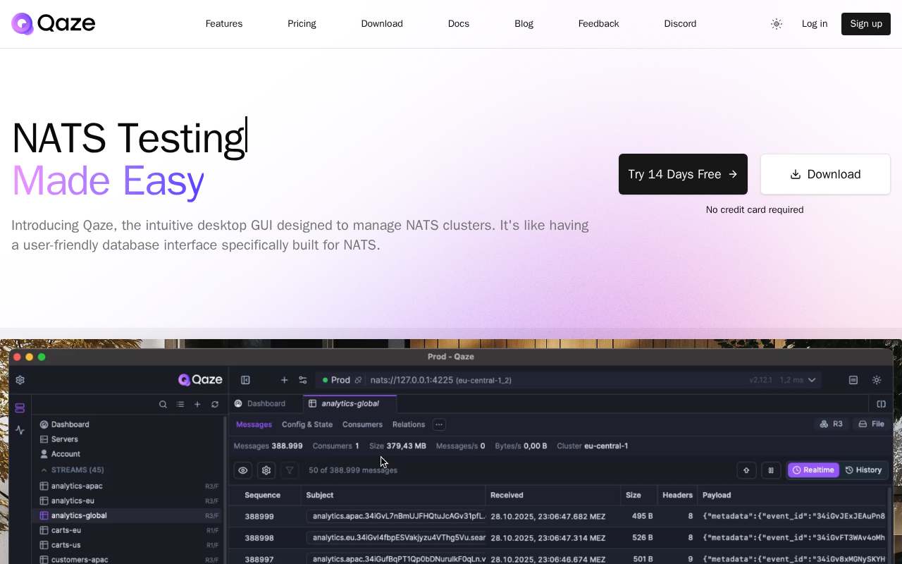 Screenshot of qaze.app as our browser saw it
