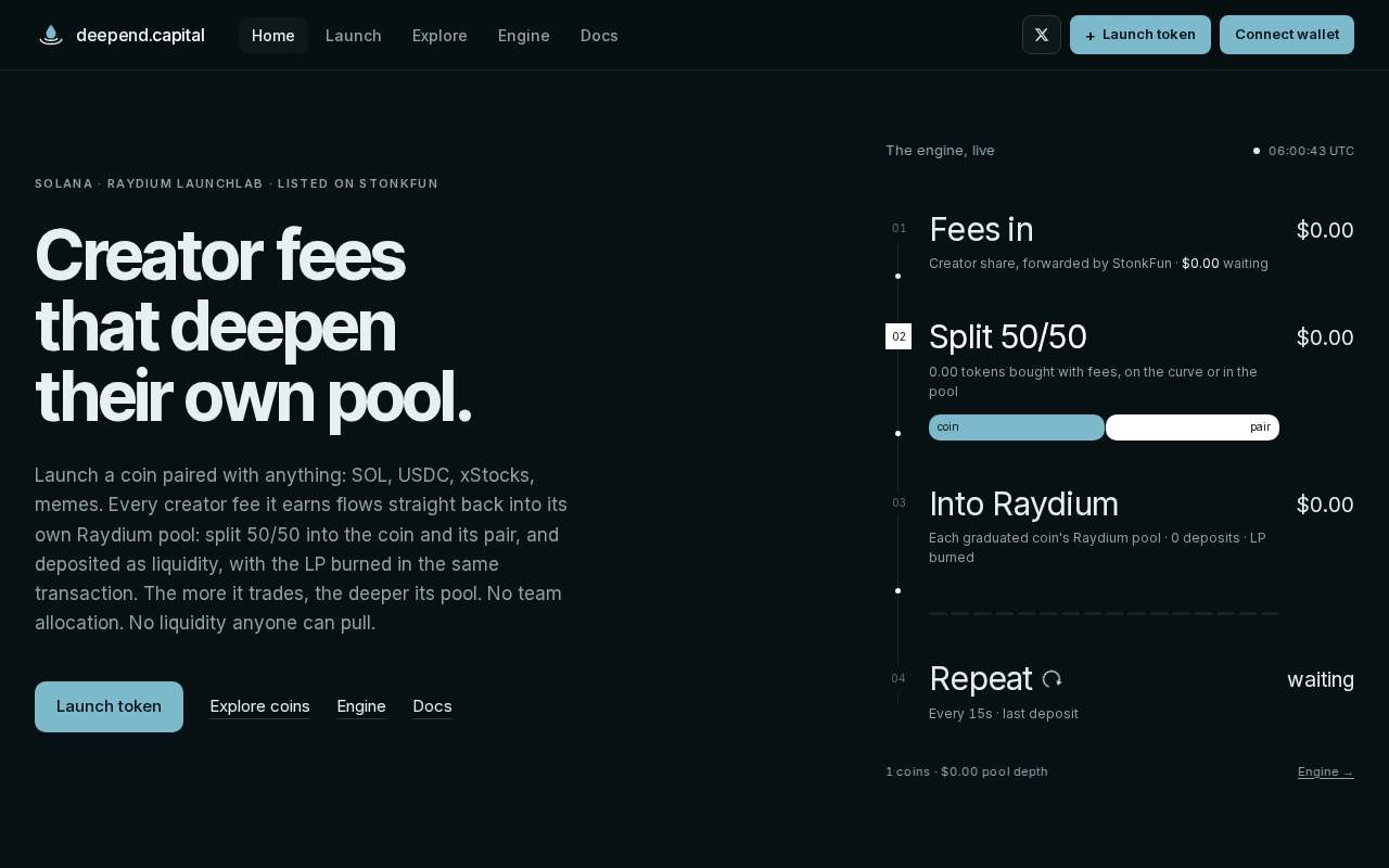 Screenshot of deepend.capital as our browser saw it