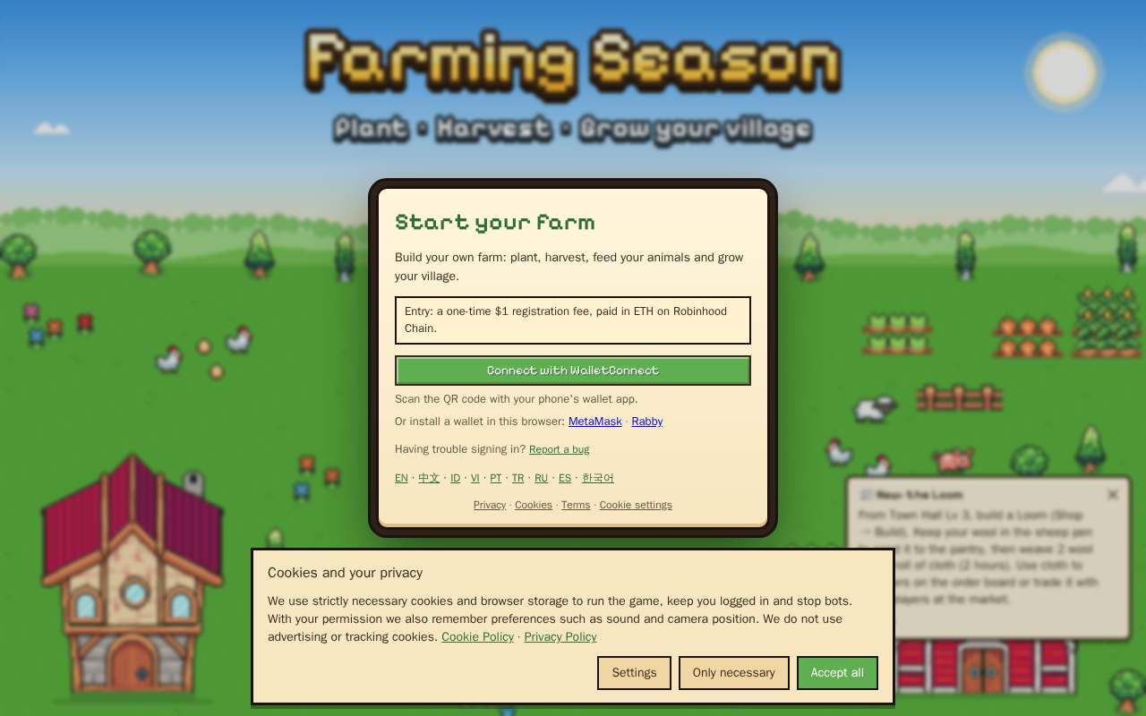 Screenshot of farmingseason.io as our browser saw it