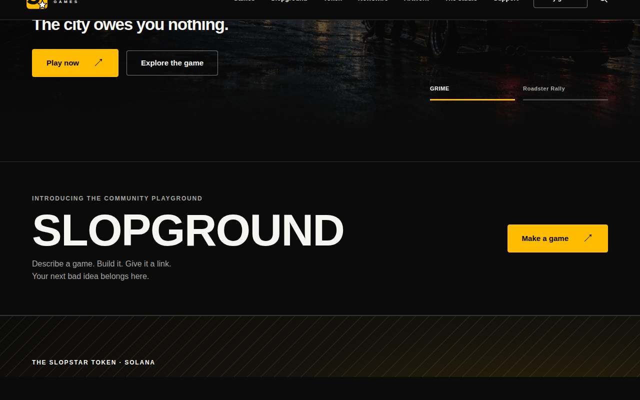 Screenshot of www.slopstar.games as our browser saw it