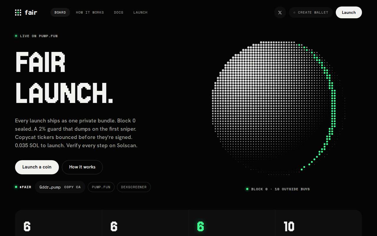 Screenshot of launchfair.xyz as our browser saw it