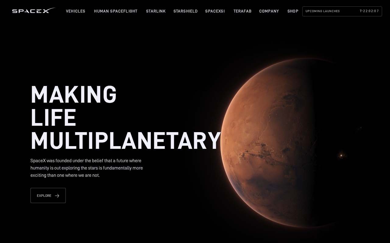 Screenshot of www.spacex.com as our browser saw it