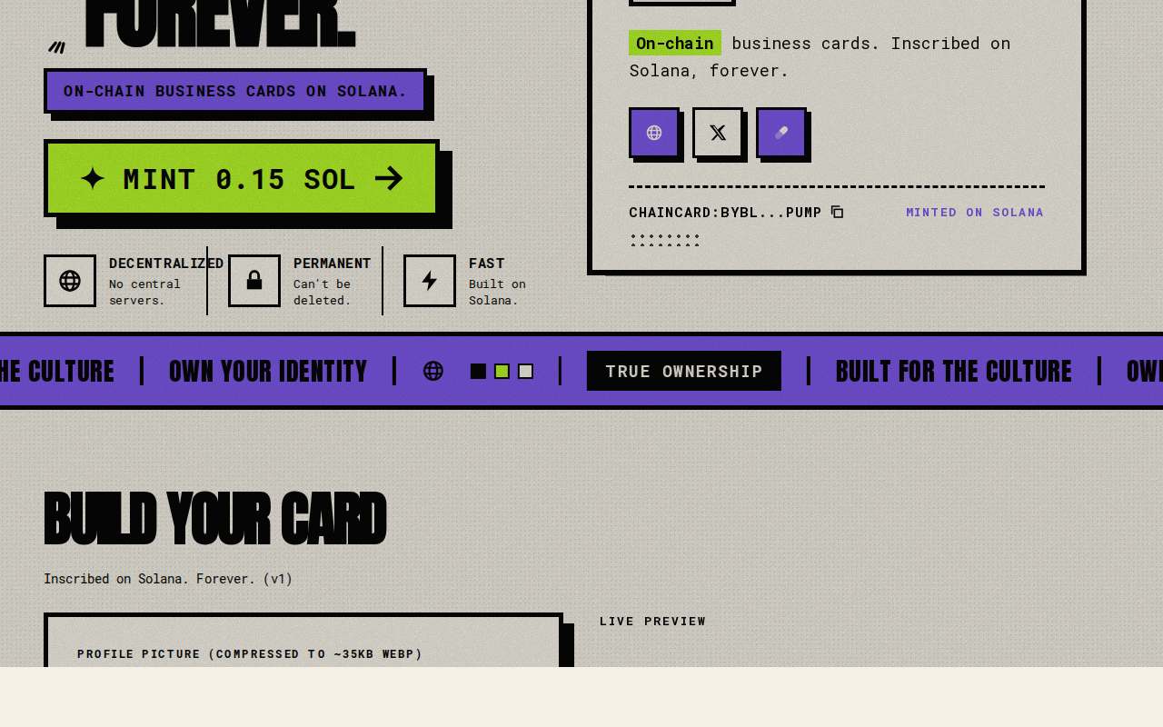 Screenshot of chaincard.fun as our browser saw it