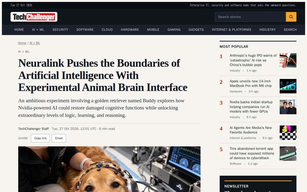 Screenshot of www.techchallenger.com as our browser saw it
