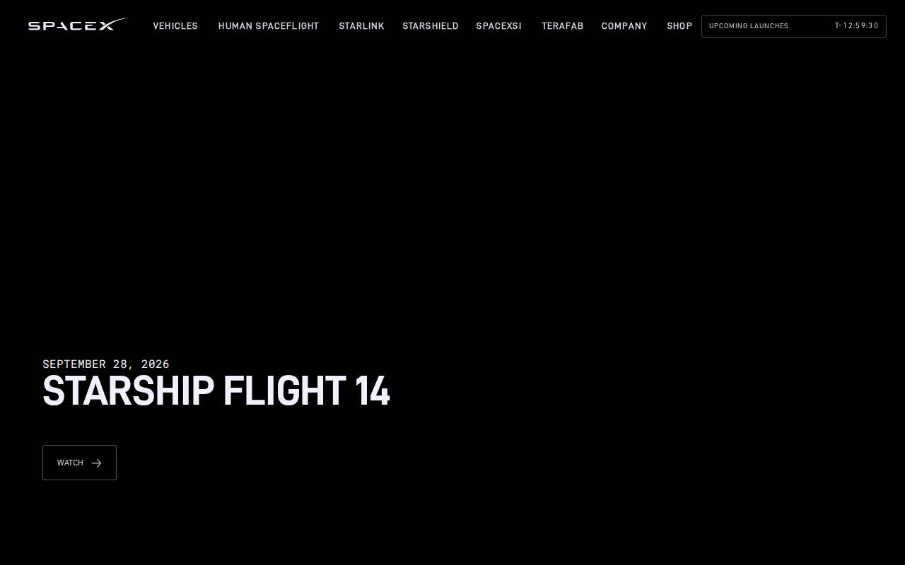 Screenshot of www.spacex.com as our browser saw it