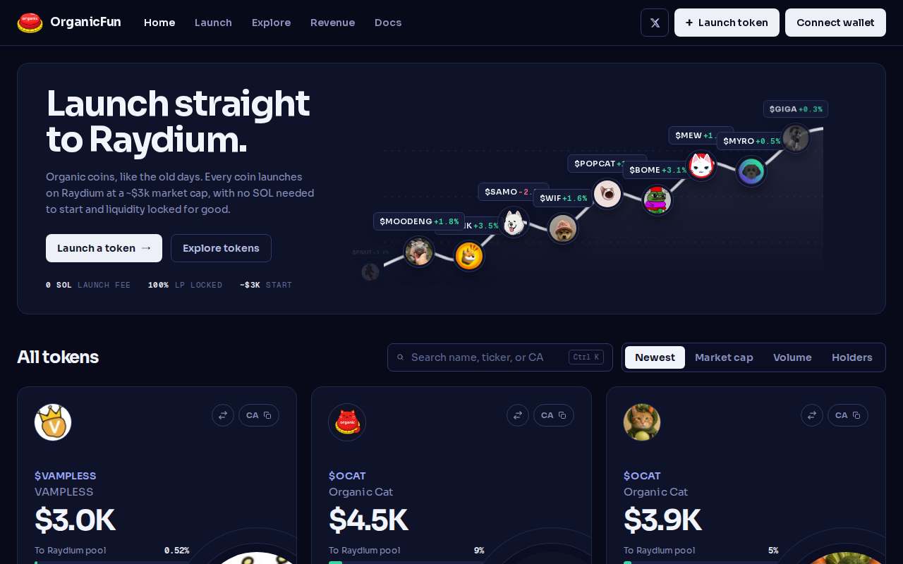 Screenshot of launchonorganic.fun as our browser saw it
