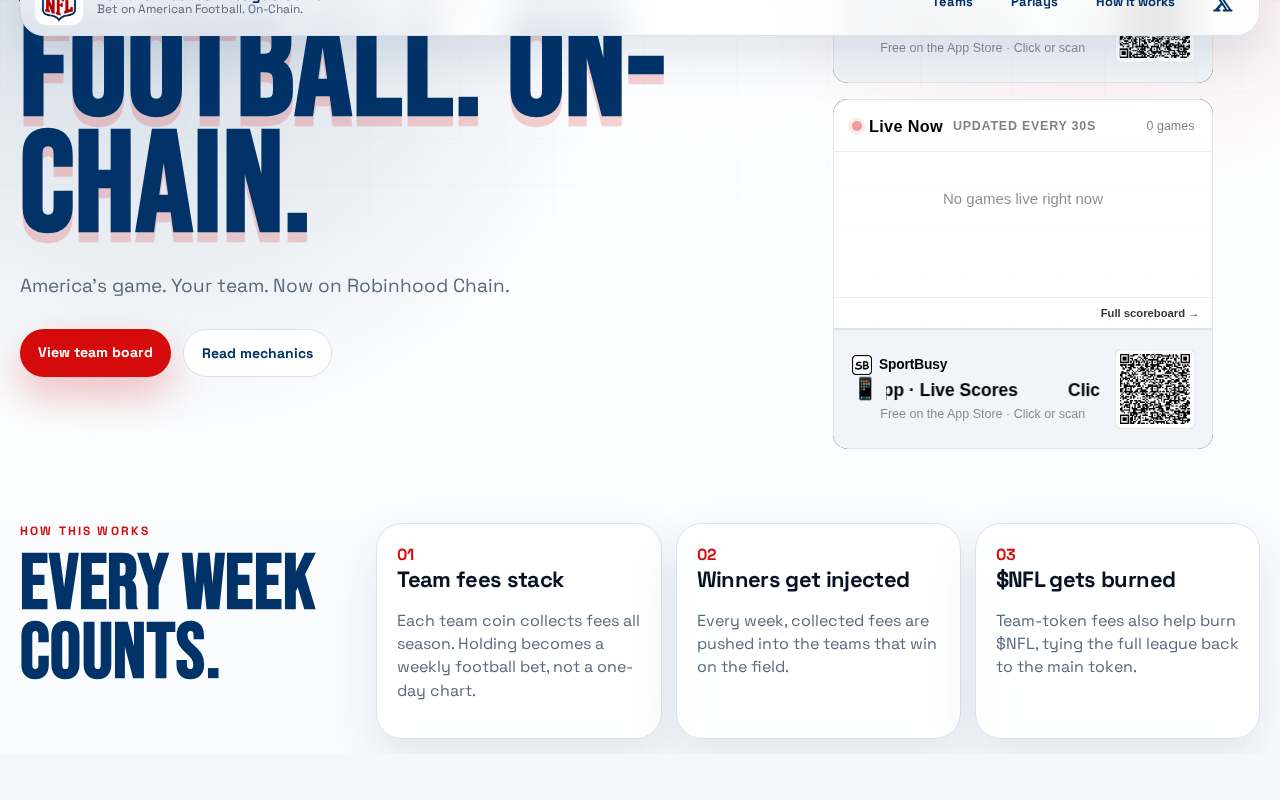 Screenshot of nflcoins.fun as our browser saw it