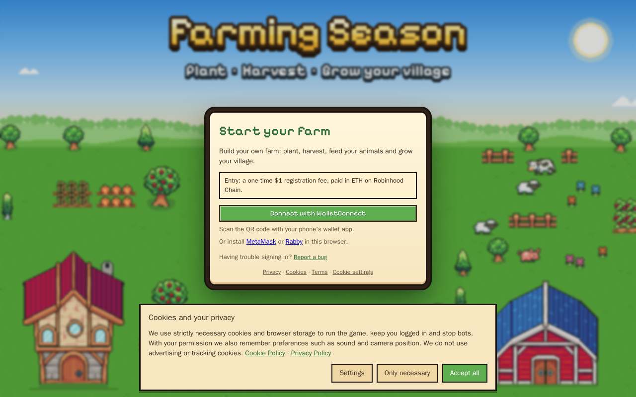 Screenshot of farmingseason.io as our browser saw it