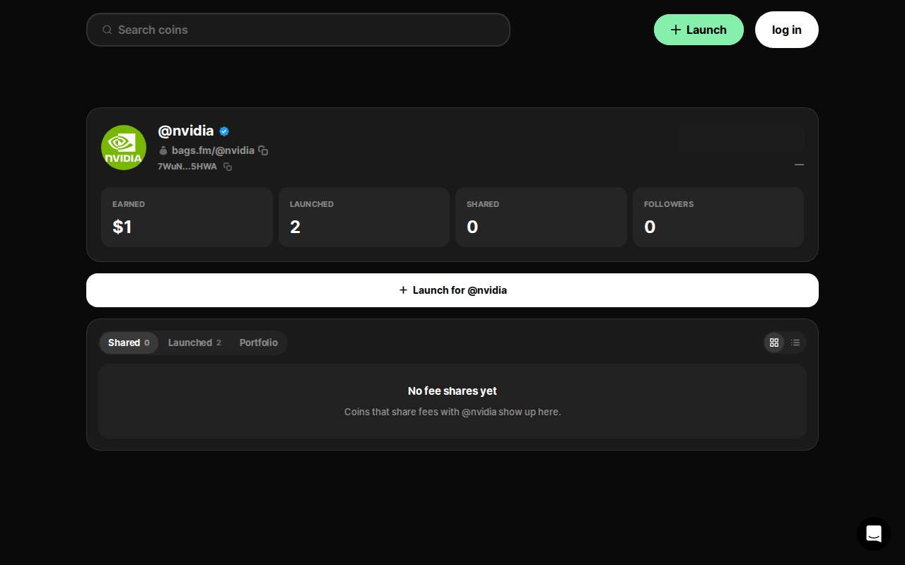 Screenshot of bags.fm as our browser saw it