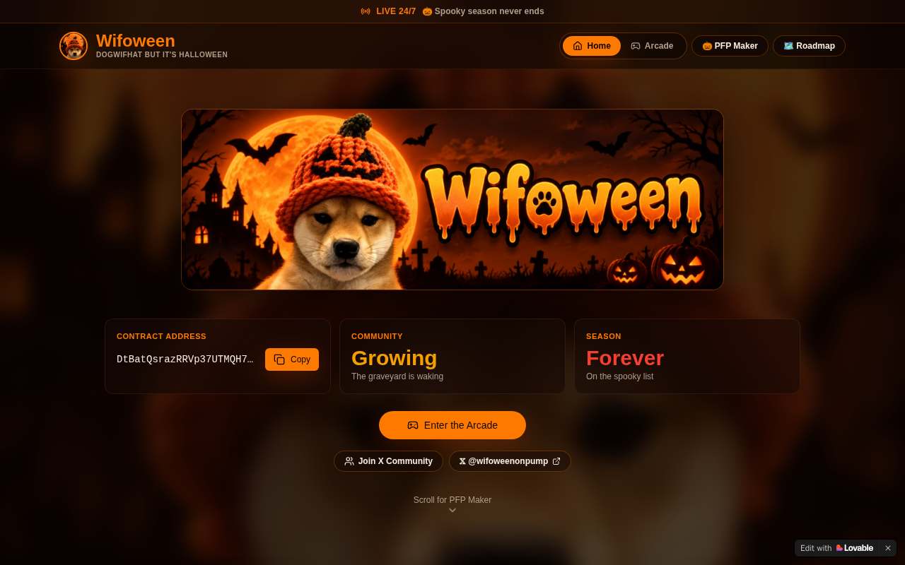 Screenshot of wifoween.fun as our browser saw it