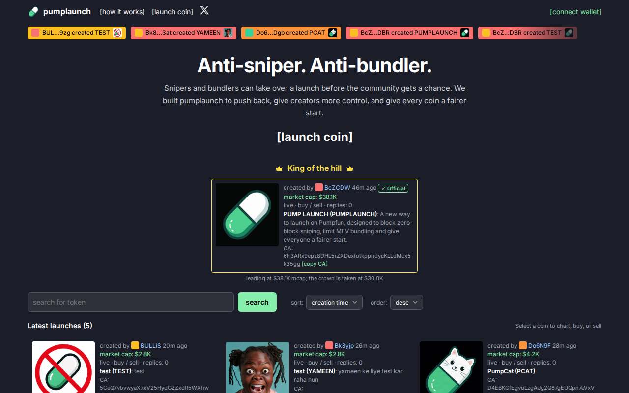 Screenshot of pumplaunch.lol as our browser saw it