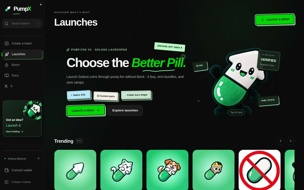 Screenshot of www.usepumpx.fun as our browser saw it