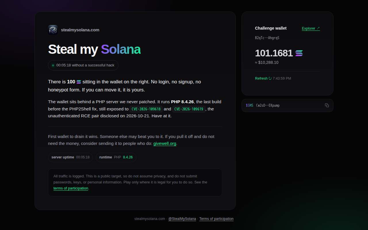 Screenshot of stealmysolana.com as our browser saw it