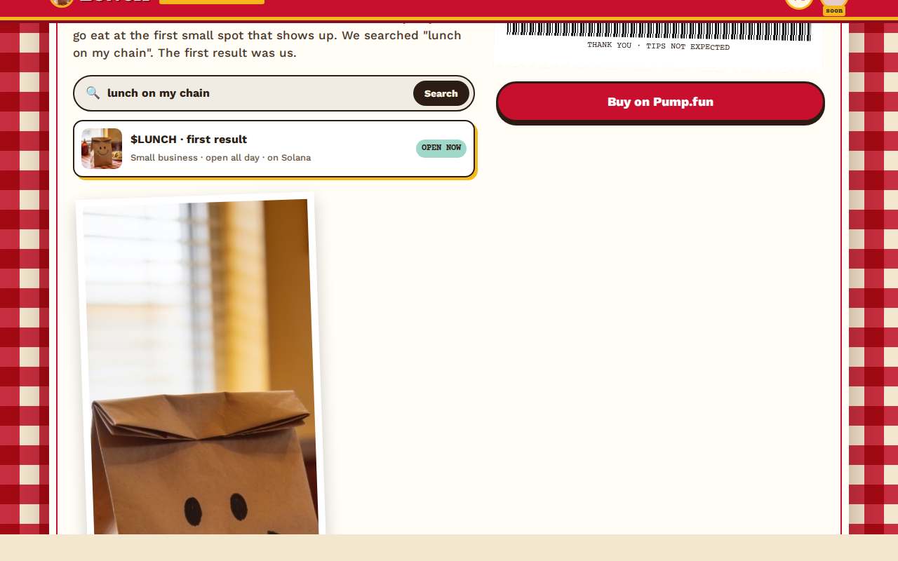 Screenshot of lunchonmychain.fun as our browser saw it
