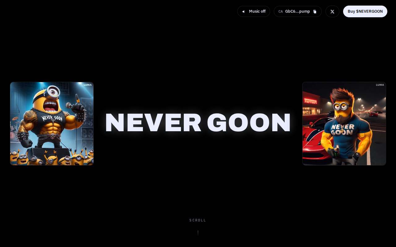 Screenshot of nevergoon.fun as our browser saw it