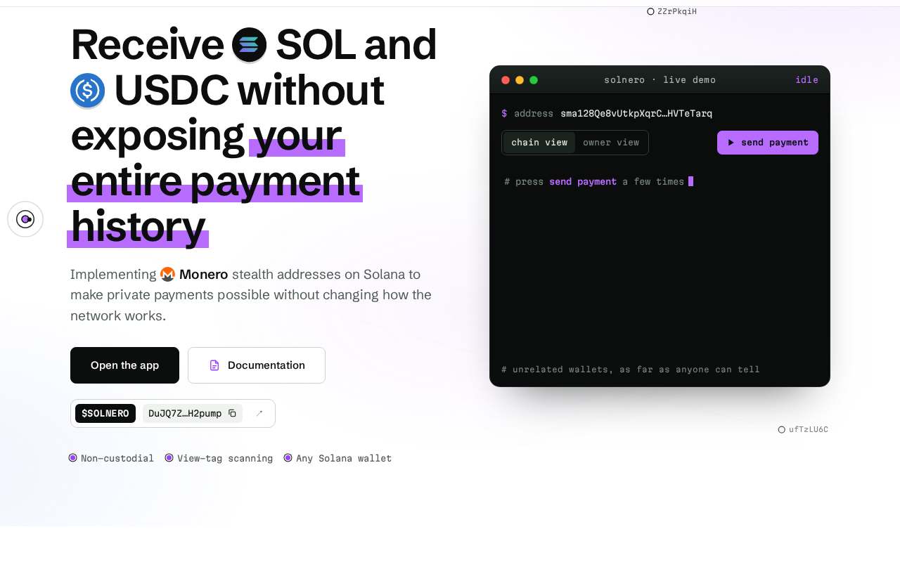 Screenshot of solnero.xyz as our browser saw it