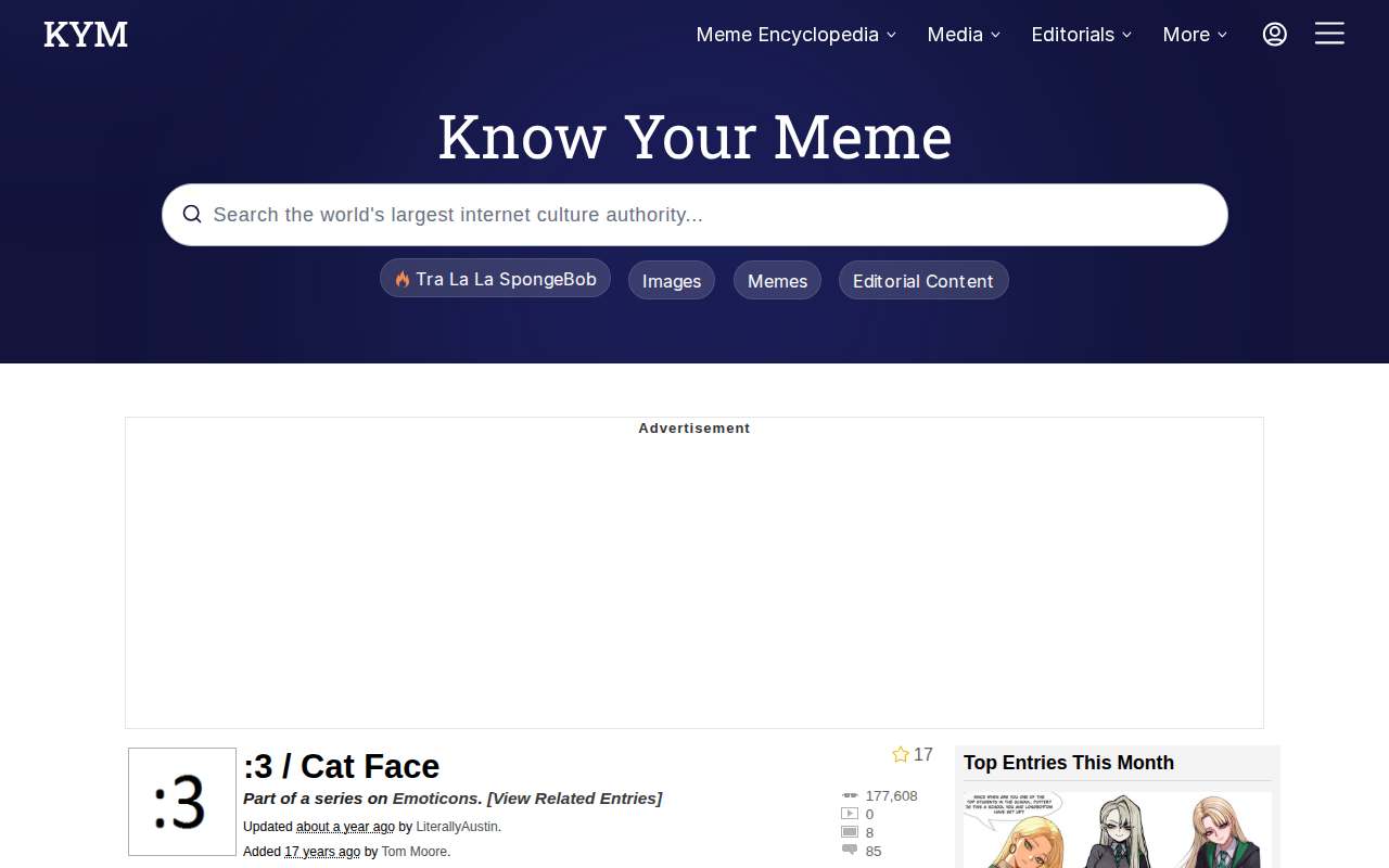 Screenshot of knowyourmeme.com as our browser saw it