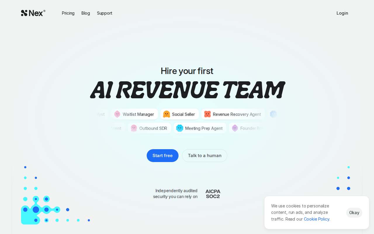 Screenshot of nex.ai as our browser saw it
