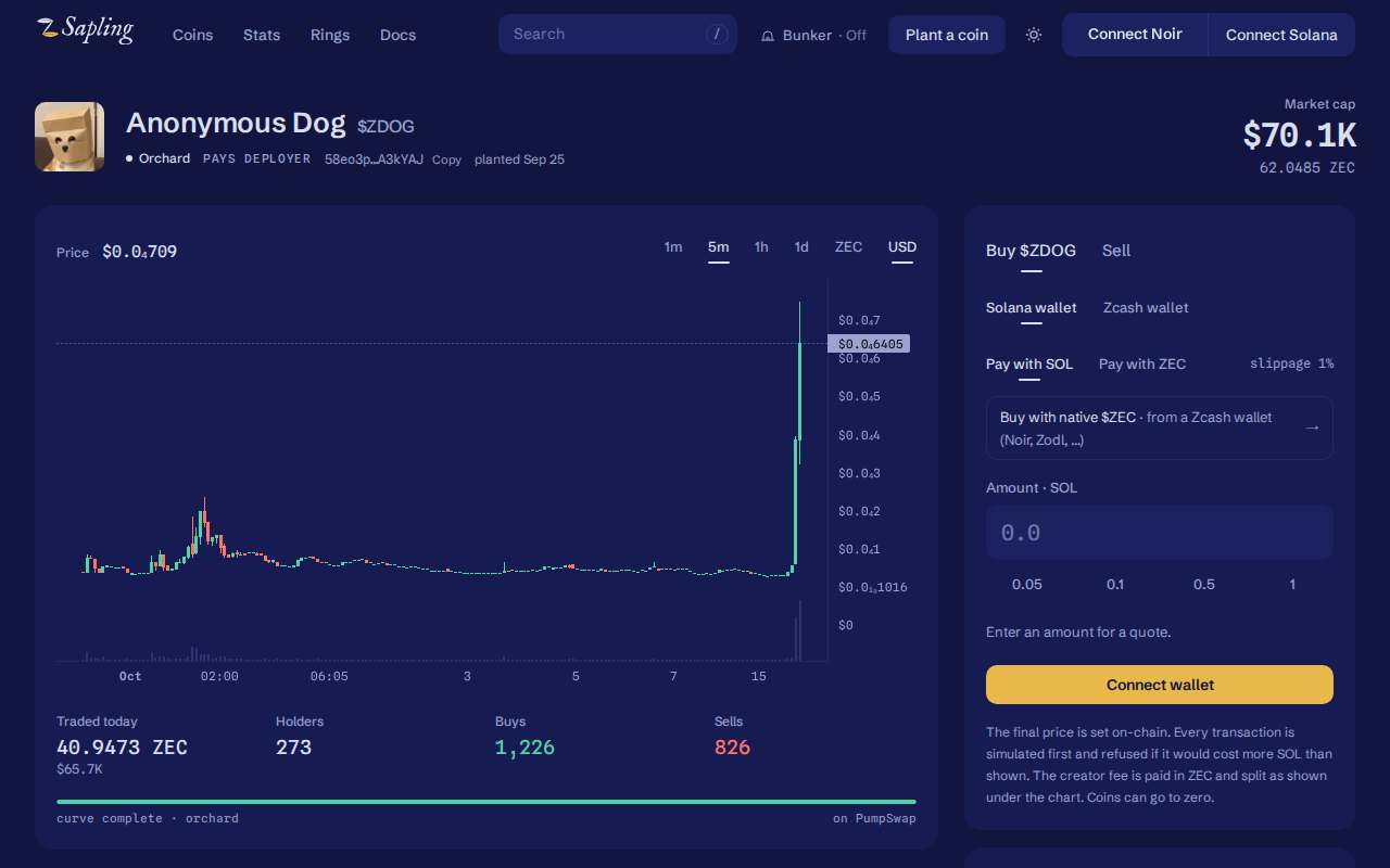 Screenshot of sapling.cash as our browser saw it