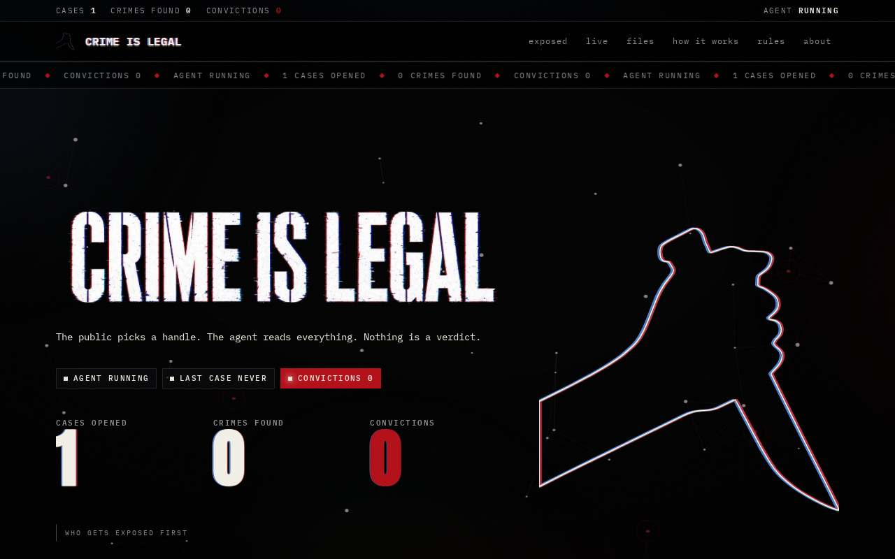 Screenshot of crime.tech as our browser saw it
