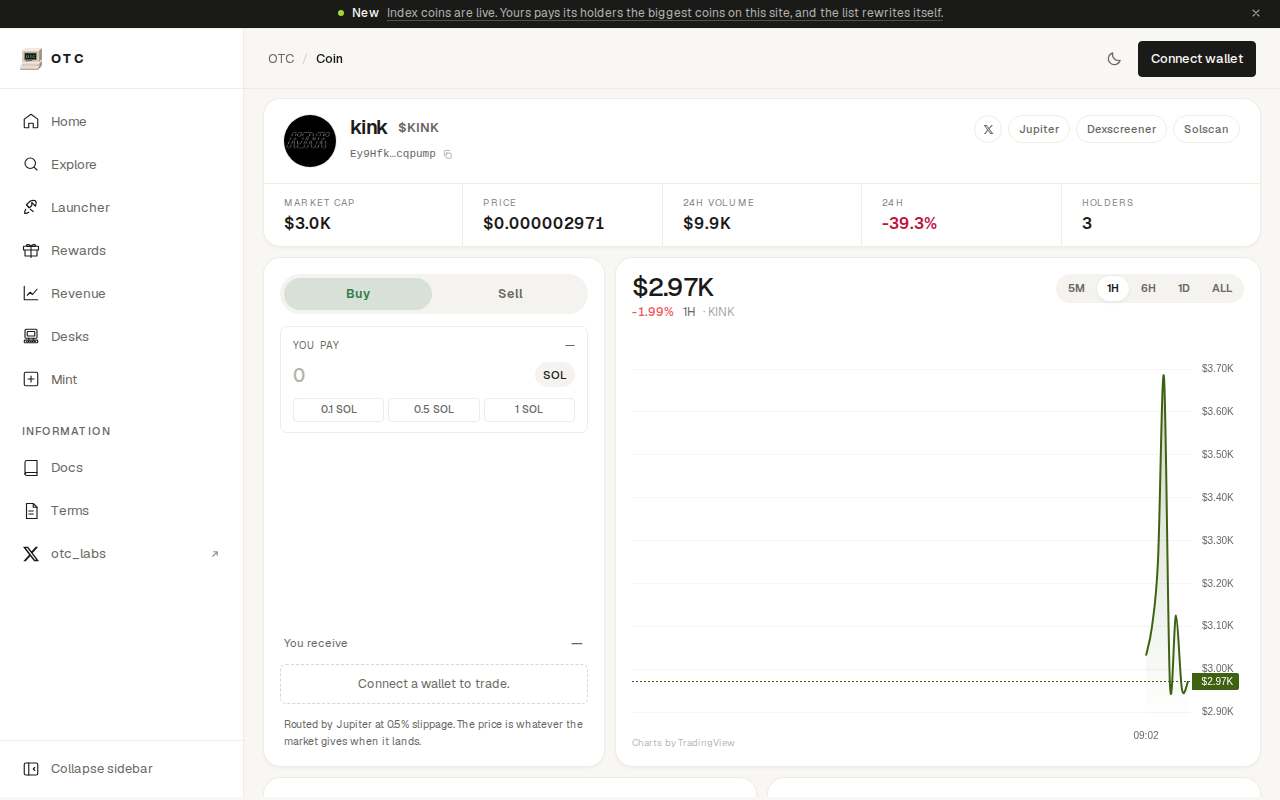 Screenshot of otcdesks.cash as our browser saw it