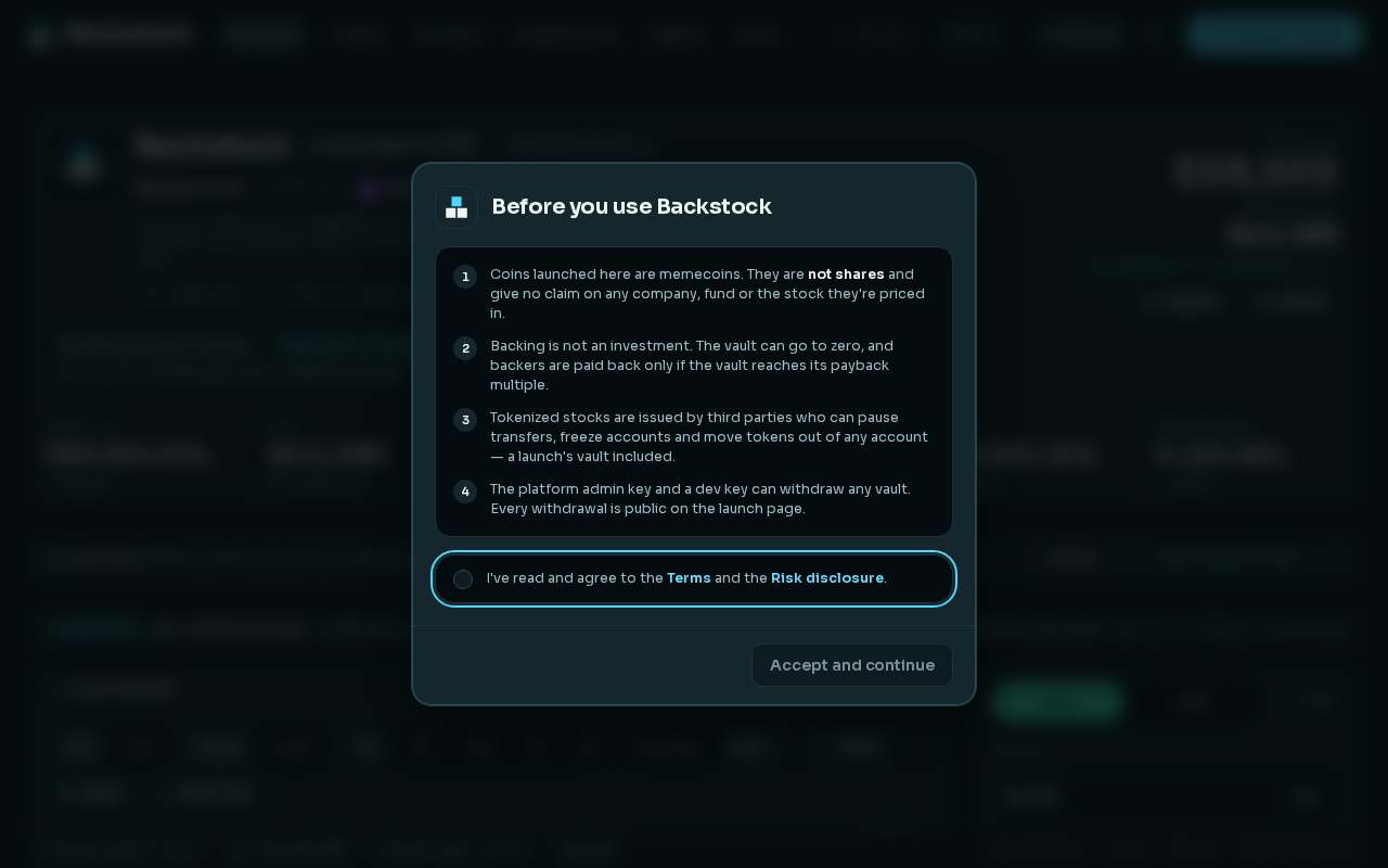 Screenshot of backstock.fun as our browser saw it