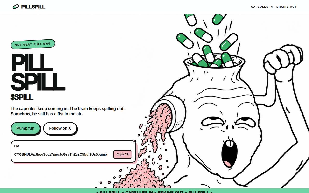 Screenshot of pillspill.fun as our browser saw it