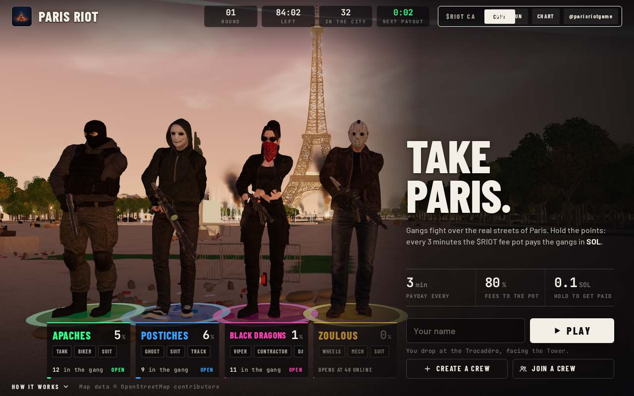 Screenshot of parisriot.fun as our browser saw it