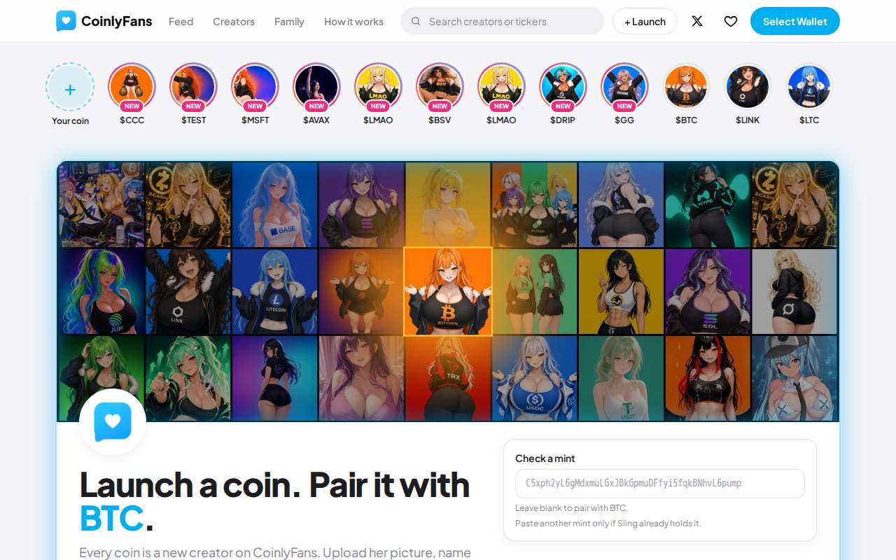 Screenshot of coinlyfans.fun as our browser saw it